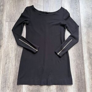 Theory Little Black Dress Stretch Knit Scoop Neck Long Sleeves with Zippers